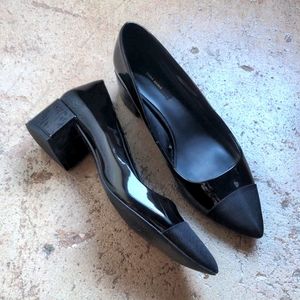 ZARA block 2in heel patent leather pointed shoes black 8.5